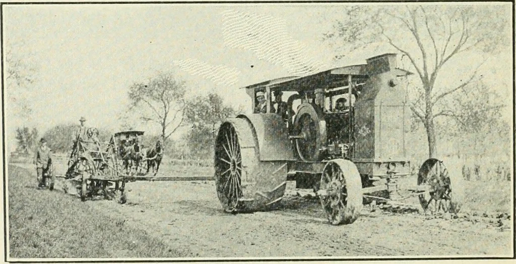 An illustration from The modern gas tractor, its construction, utility, operation and repair: a practical treatise defining every branch of up-to-date gas tractor engineering, driving and maintenance in a non-technical manner. Considers fully all types of power plants and their components, methods of drive and speed changing mechanisms. Describes design and construction as well as practical application of tractors in the field, 1919, leaf 419