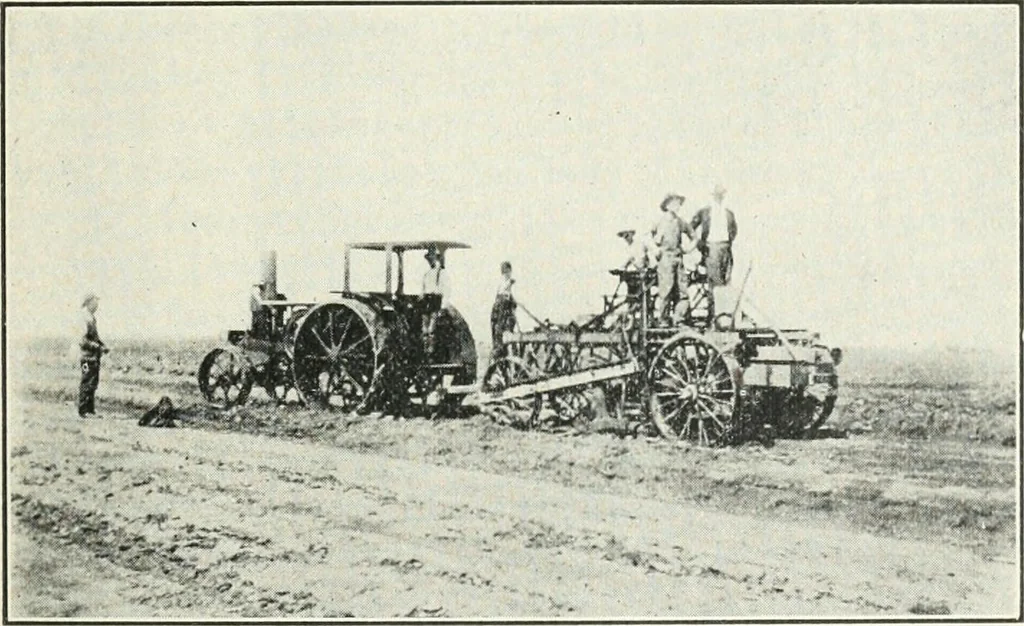 An illustration from The modern gas tractor, its construction, utility, operation and repair: a practical treatise defining every branch of up-to-date gas tractor engineering, driving and maintenance in a non-technical manner. Considers fully all types of power plants and their components, methods of drive and speed changing mechanisms. Describes design and construction as well as practical application of tractors in the field, 1919, leaf 420
