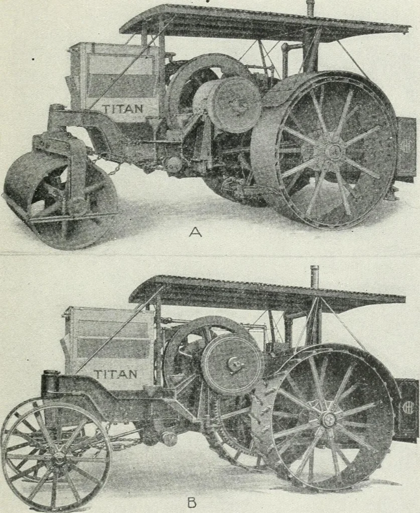 An illustration from The modern gas tractor, its construction, utility, operation and repair: a practical treatise defining every branch of up-to-date gas tractor engineering, driving and maintenance in a non-technical manner. Considers fully all types of power plants and their components, methods of drive and speed changing mechanisms. Describes design and construction as well as practical application of tractors in the field, 1919, leaf 424