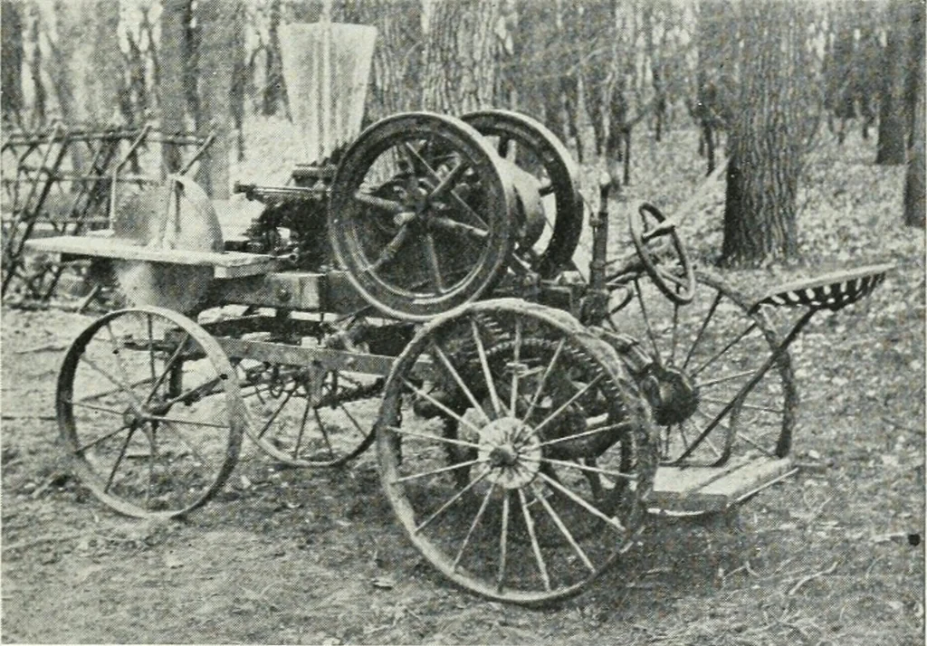 An illustration from The modern gas tractor, its construction, utility, operation and repair: a practical treatise defining every branch of up-to-date gas tractor engineering, driving and maintenance in a non-technical manner. Considers fully all types of power plants and their components, methods of drive and speed changing mechanisms. Describes design and construction as well as practical application of tractors in the field, 1919, leaf 434