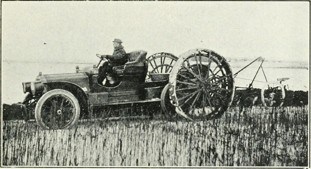 An illustration from The modern gas tractor, its construction, utility, operation and repair: a practical treatise defining every branch of up-to-date gas tractor engineering, driving and maintenance in a non-technical manner. Considers fully all types of power plants and their components, methods of drive and speed changing mechanisms. Describes design and construction as well as practical application of tractors in the field, 1919, leaf 438