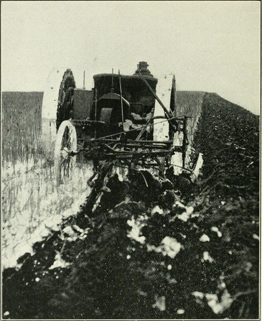 An illustration from The modern gas tractor, its construction, utility, operation and repair: a practical treatise defining every branch of up-to-date gas tractor engineering, driving and maintenance in a non-technical manner. Considers fully all types of power plants and their components, methods of drive and speed changing mechanisms. Describes design and construction as well as practical application of tractors in the field, 1919, leaf 441