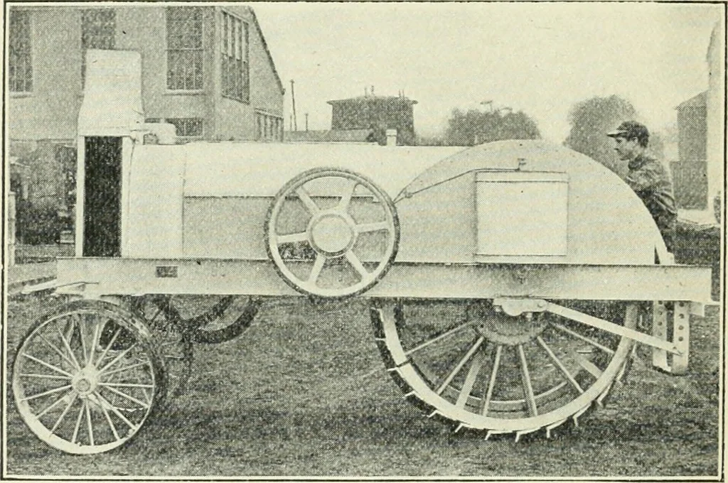 An illustration from The modern gas tractor, its construction, utility, operation and repair: a practical treatise defining every branch of up-to-date gas tractor engineering, driving and maintenance in a non-technical manner. Considers fully all types of power plants and their components, methods of drive and speed changing mechanisms. Describes design and construction as well as practical application of tractors in the field, 1919, leaf 451