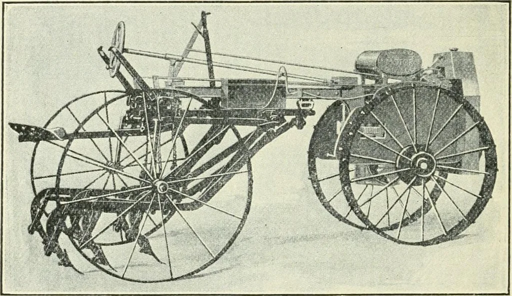 An illustration from The modern gas tractor, its construction, utility, operation and repair: a practical treatise defining every branch of up-to-date gas tractor engineering, driving and maintenance in a non-technical manner. Considers fully all types of power plants and their components, methods of drive and speed changing mechanisms. Describes design and construction as well as practical application of tractors in the field, 1919, leaf 455