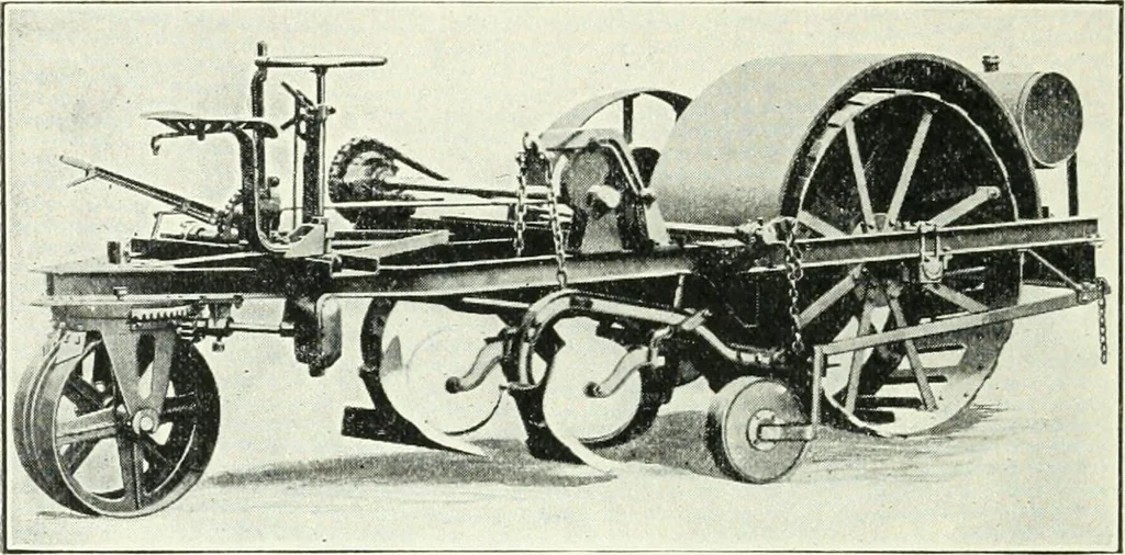 An illustration from The modern gas tractor, its construction, utility, operation and repair: a practical treatise defining every branch of up-to-date gas tractor engineering, driving and maintenance in a non-technical manner. Considers fully all types of power plants and their components, methods of drive and speed changing mechanisms. Describes design and construction as well as practical application of tractors in the field, 1919, leaf 463