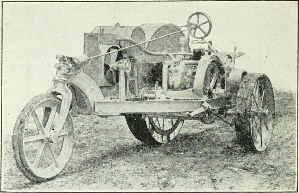 An illustration from The modern gas tractor, its construction, utility, operation and repair: a practical treatise defining every branch of up-to-date gas tractor engineering, driving and maintenance in a non-technical manner. Considers fully all types of power plants and their components, methods of drive and speed changing mechanisms. Describes design and construction as well as practical application of tractors in the field, 1919, leaf 465