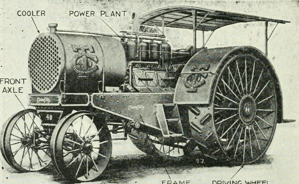 An illustration from The modern gas tractor, its construction, utility, operation and repair: a practical treatise defining every branch of up-to-date gas tractor engineering, driving and maintenance in a non-technical manner. Considers fully all types of power plants and their components, methods of drive and speed changing mechanisms. Describes design and construction as well as practical application of tractors in the field, 1919, leaf 49