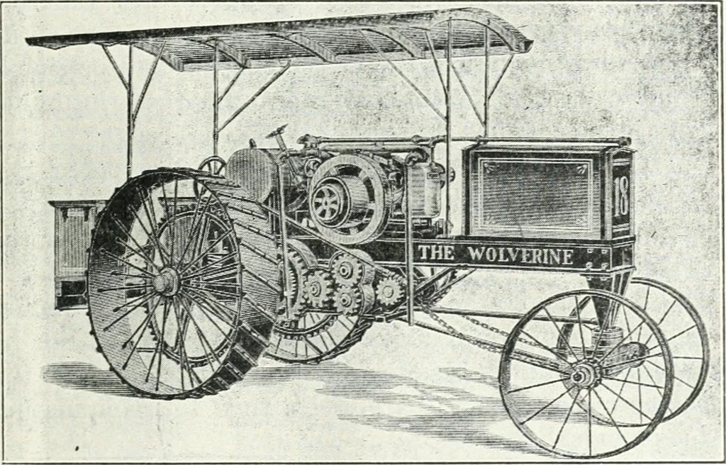 An illustration from The modern gas tractor, its construction, utility, operation and repair: a practical treatise defining every branch of up-to-date gas tractor engineering, driving and maintenance in a non-technical manner. Considers fully all types of power plants and their components, methods of drive and speed changing mechanisms. Describes design and construction as well as practical application of tractors in the field, 1919, leaf 54