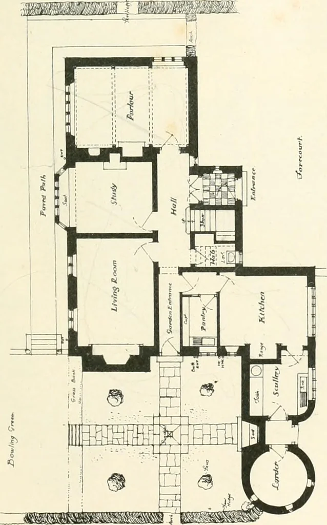 An illustration from The modern home; a book of British domestic architecture for moderate incomes; a companion volume to "The British home of to-day";, 1906, leaf 72