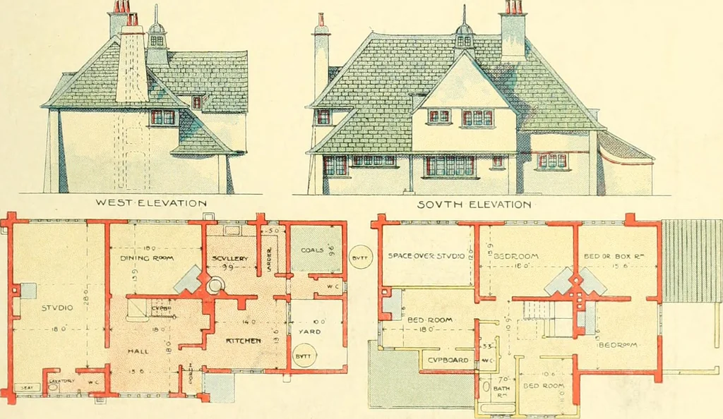 An illustration from The modern home; a book of British domestic architecture for moderate incomes; a companion volume to "The British home of to-day";, 1906, leaf 96