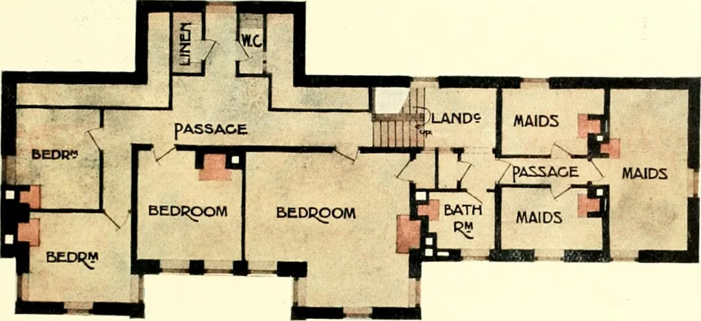An illustration from The modern home : a book of British domestic architectvre for moderate incomes; a companion volvme to "The British home of to-day", 1906, leaf 100