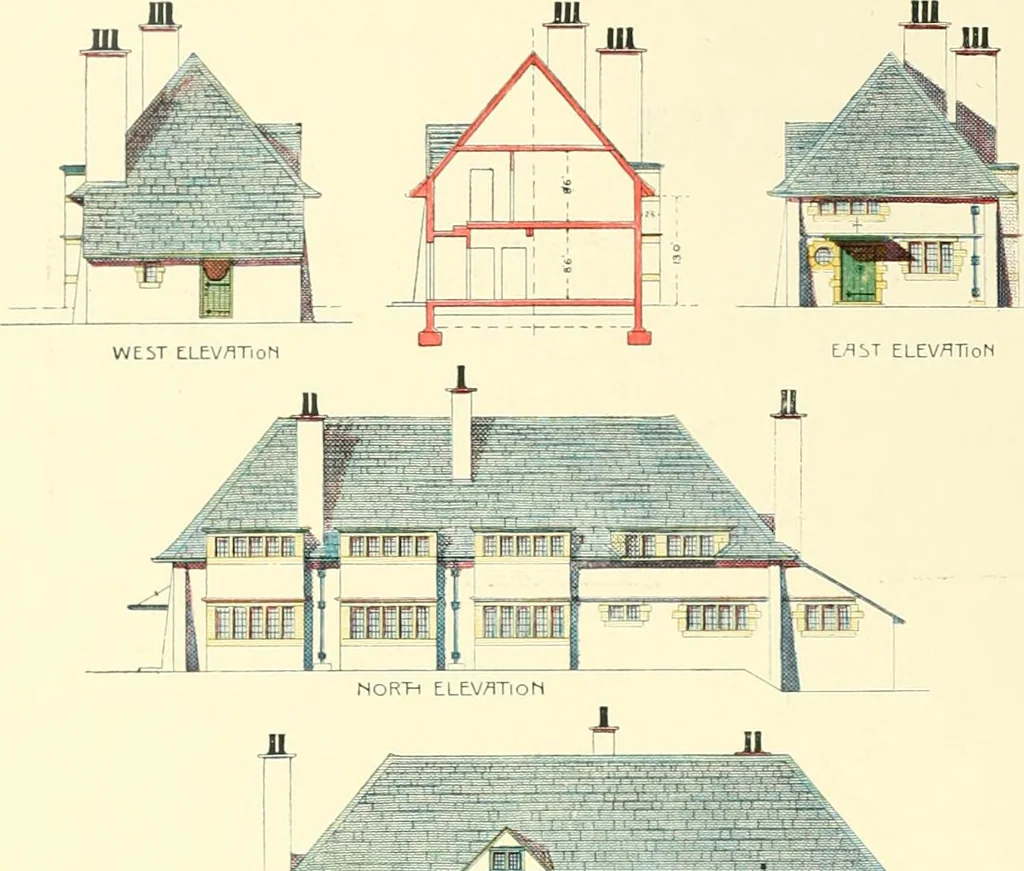 An illustration from The modern home : a book of British domestic architectvre for moderate incomes; a companion volvme to "The British home of to-day", 1906, leaf 101