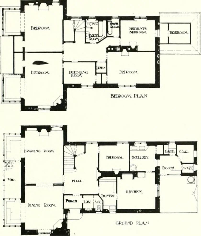An illustration from The modern home : a book of British domestic architectvre for moderate incomes; a companion volvme to "The British home of to-day", 1906, leaf 108