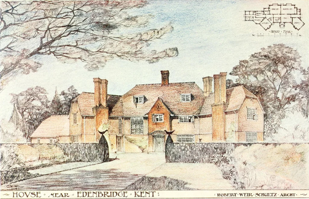 An illustration from The modern home : a book of British domestic architectvre for moderate incomes; a companion volvme to "The British home of to-day", 1906, leaf 110
