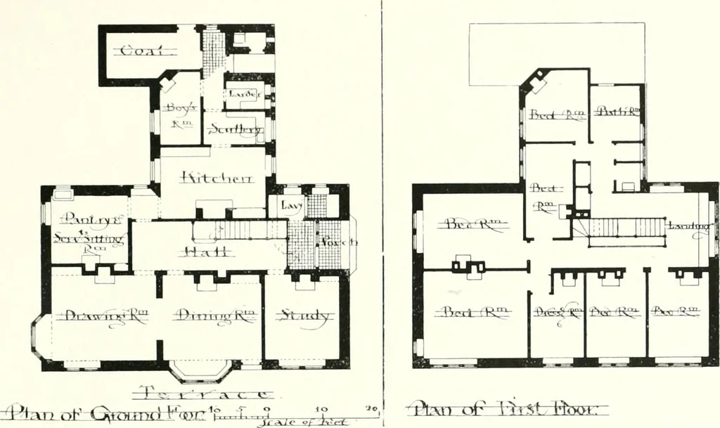 An illustration from The modern home : a book of British domestic architectvre for moderate incomes; a companion volvme to "The British home of to-day", 1906, leaf 112