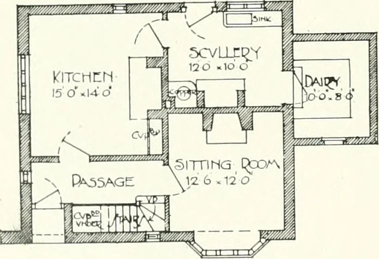 An illustration from The modern home : a book of British domestic architectvre for moderate incomes; a companion volvme to "The British home of to-day", 1906, leaf 113