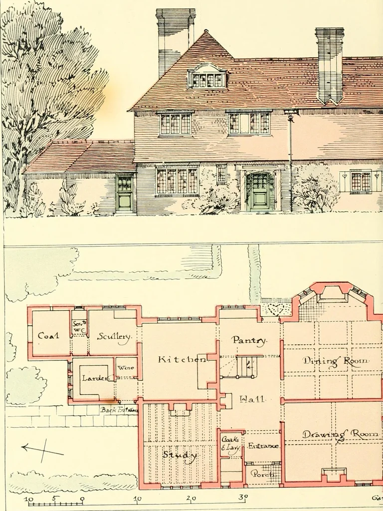 An illustration from The modern home : a book of British domestic architectvre for moderate incomes; a companion volvme to "The British home of to-day", 1906, leaf 133