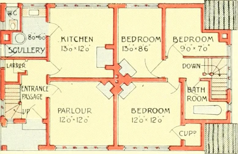 An illustration from The modern home : a book of British domestic architectvre for moderate incomes; a companion volvme to "The British home of to-day", 1906, leaf 28