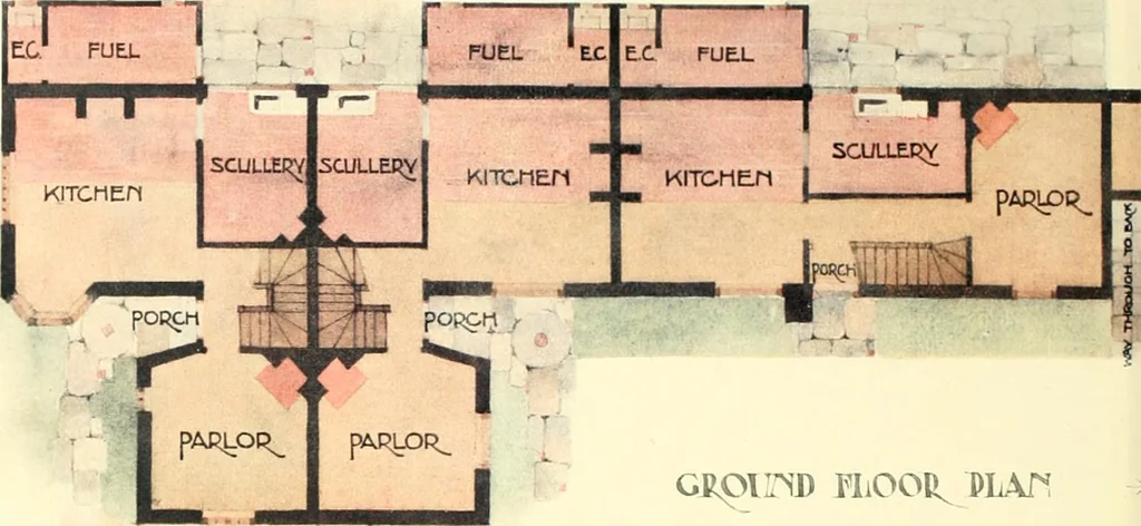 An illustration from The modern home : a book of British domestic architectvre for moderate incomes; a companion volvme to "The British home of to-day", 1906, leaf 43
