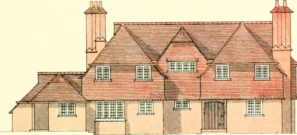 An illustration from The modern home : a book of British domestic architectvre for moderate incomes; a companion volvme to "The British home of to-day", 1906, leaf 54