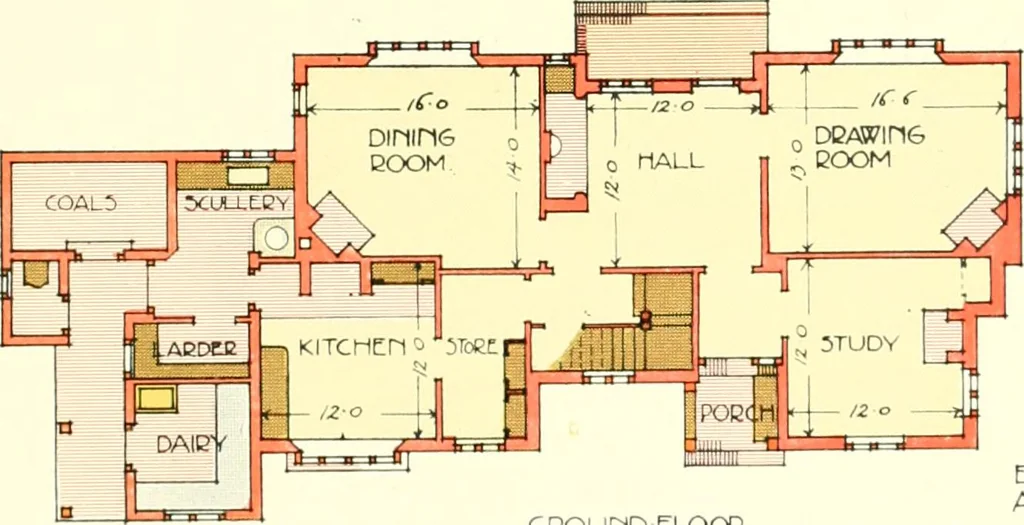 An illustration from The modern home : a book of British domestic architectvre for moderate incomes; a companion volvme to "The British home of to-day", 1906, leaf 54