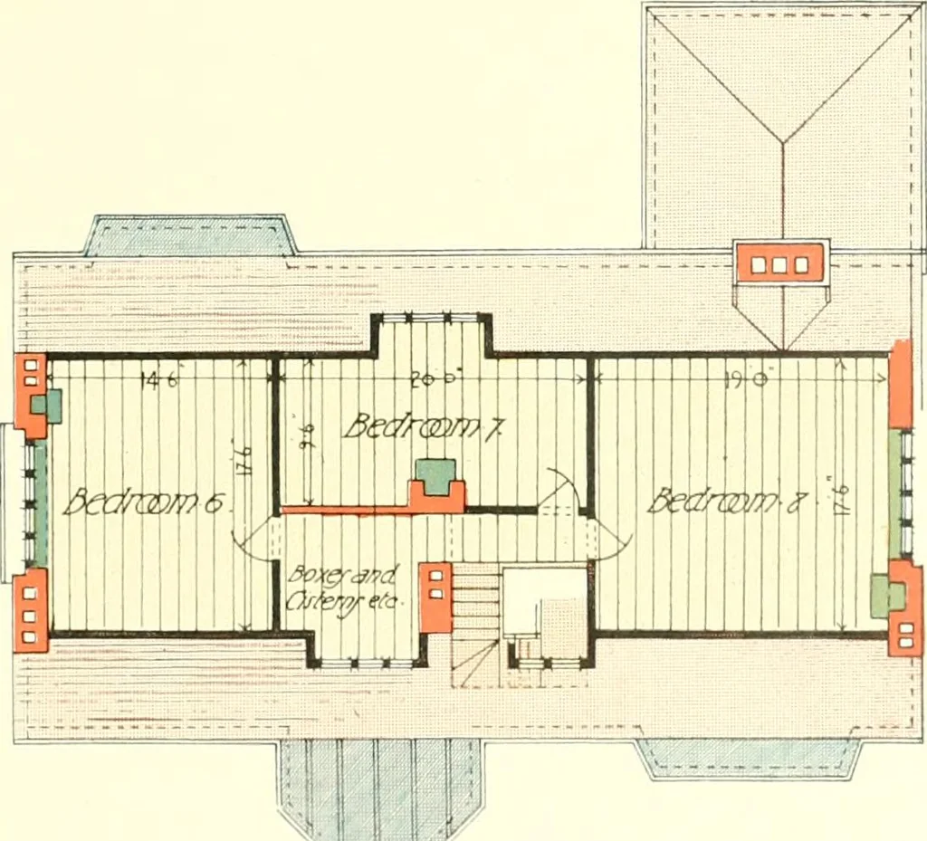 An illustration from The modern home : a book of British domestic architectvre for moderate incomes; a companion volvme to "The British home of to-day", 1906, leaf 56