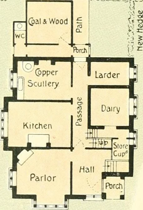 An illustration from The modern home : a book of British domestic architectvre for moderate incomes; a companion volvme to "The British home of to-day", 1906, leaf 57