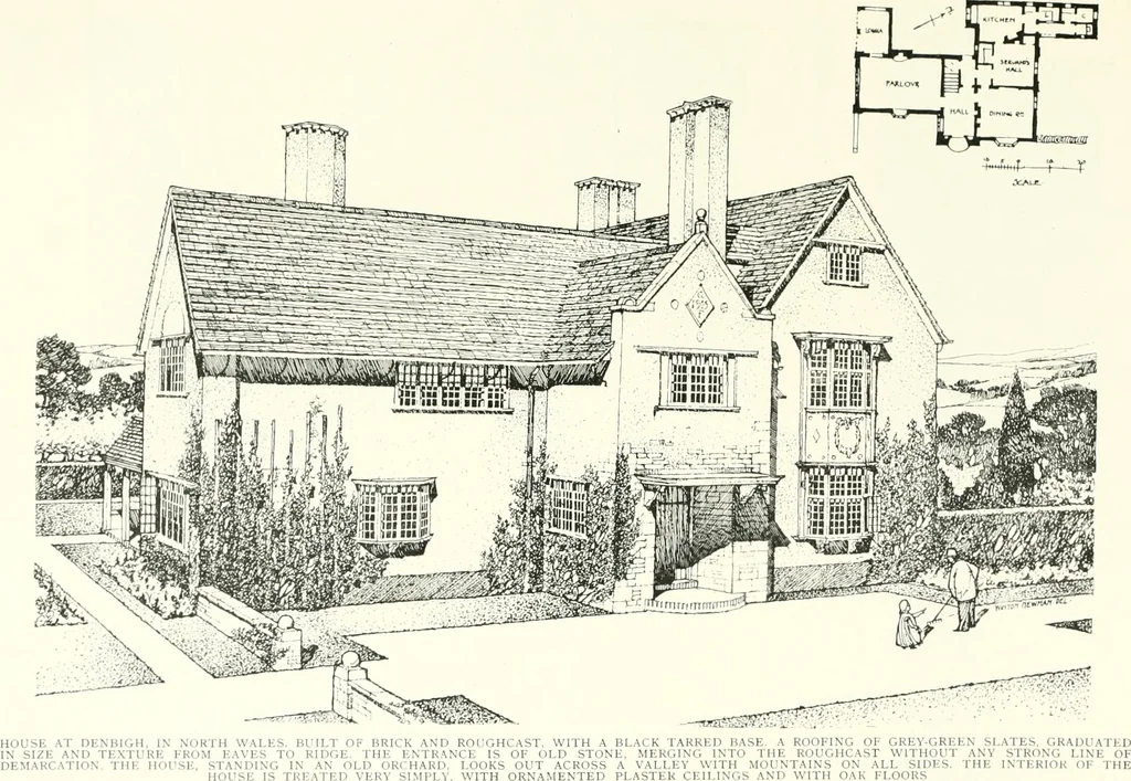 An illustration from The modern home : a book of British domestic architectvre for moderate incomes; a companion volvme to "The British home of to-day", 1906, leaf 60