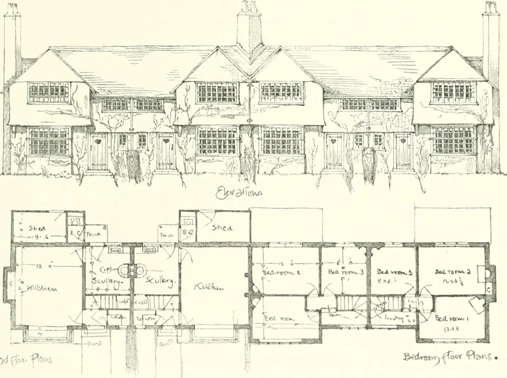 An illustration from The modern home : a book of British domestic architectvre for moderate incomes; a companion volvme to "The British home of to-day", 1906, leaf 62