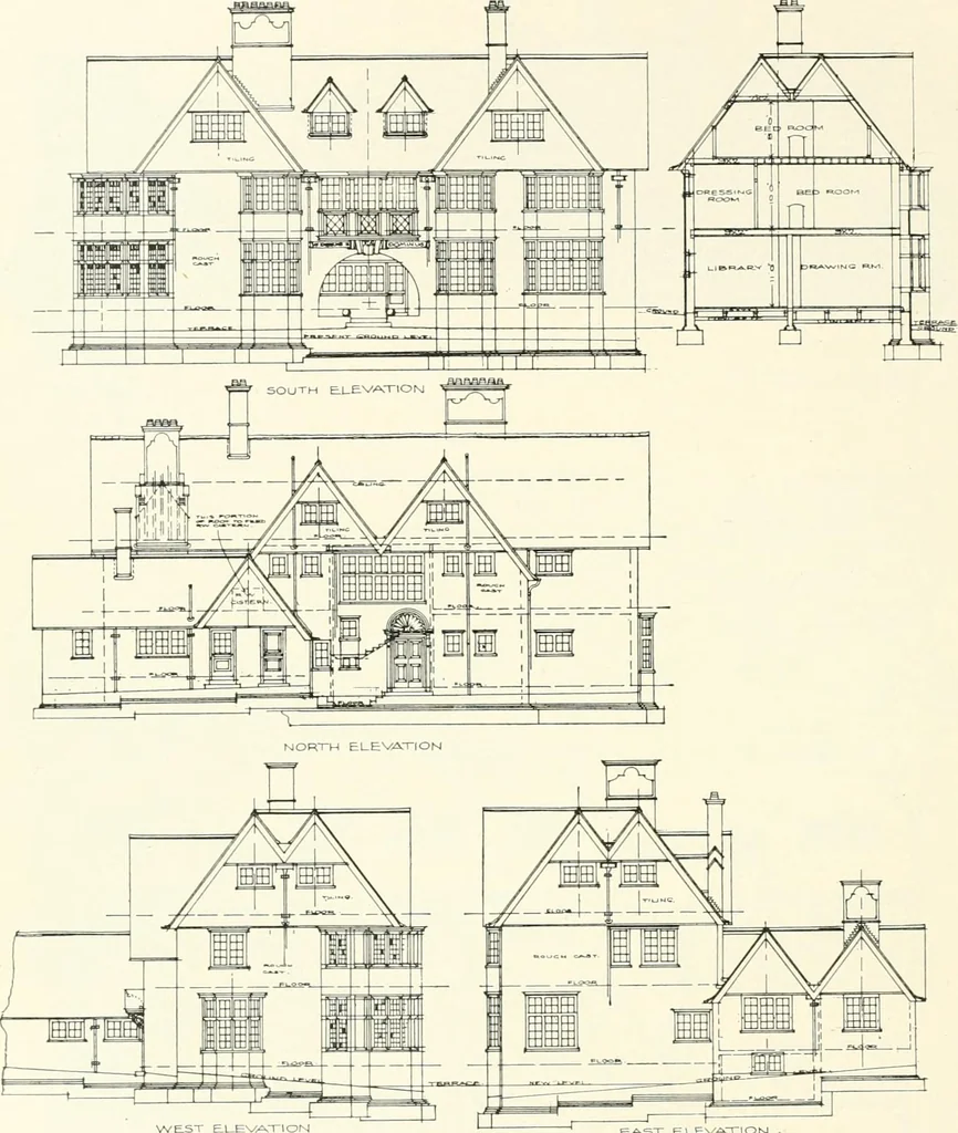 An illustration from The modern home : a book of British domestic architectvre for moderate incomes; a companion volvme to "The British home of to-day", 1906, leaf 63