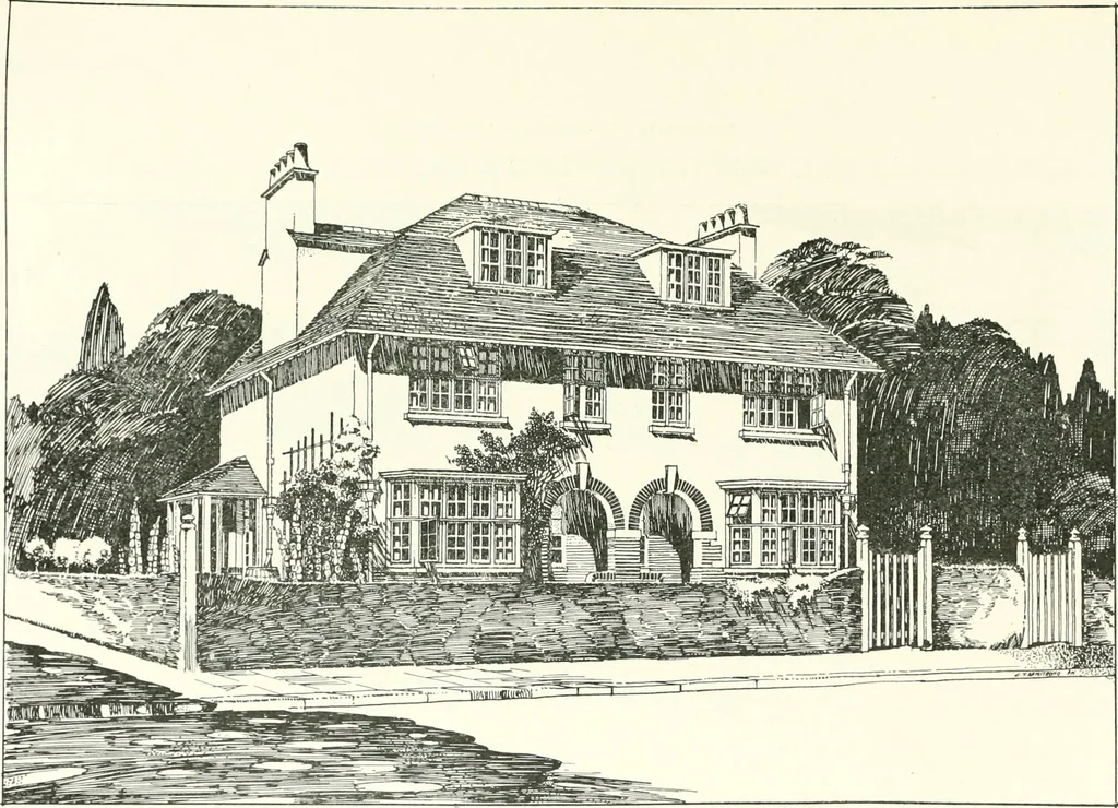 An illustration from The modern home : a book of British domestic architectvre for moderate incomes; a companion volvme to "The British home of to-day", 1906, leaf 72
