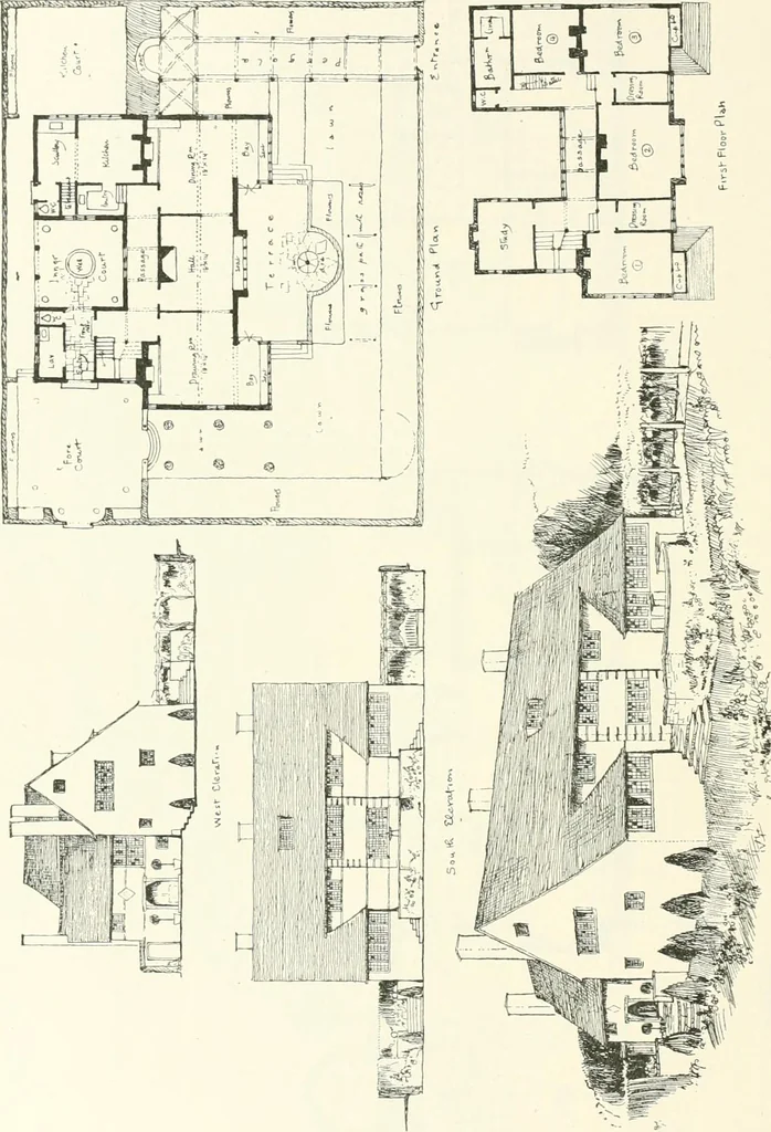 An illustration from The modern home : a book of British domestic architectvre for moderate incomes; a companion volvme to "The British home of to-day", 1906, leaf 75