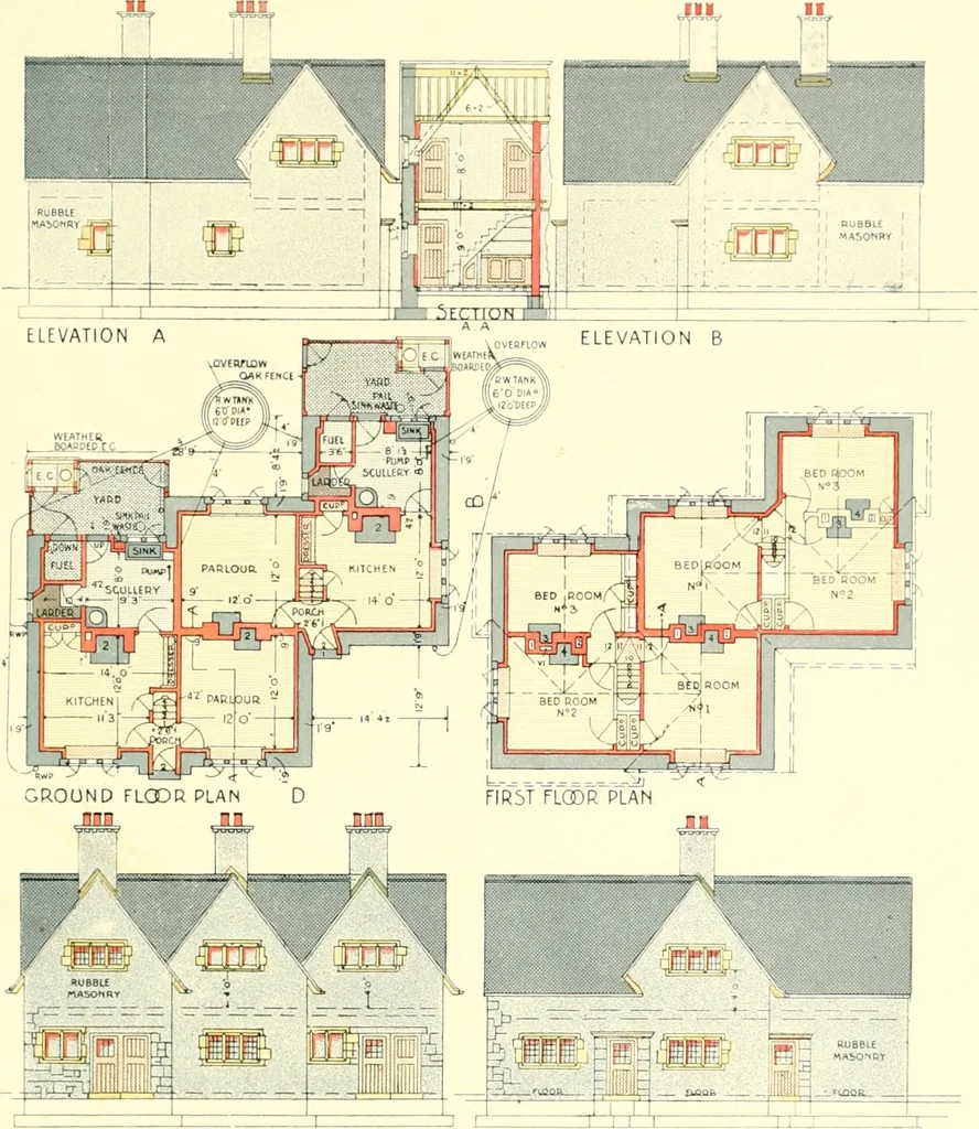 An illustration from The modern home : a book of British domestic architectvre for moderate incomes; a companion volvme to "The British home of to-day", 1906, leaf 76