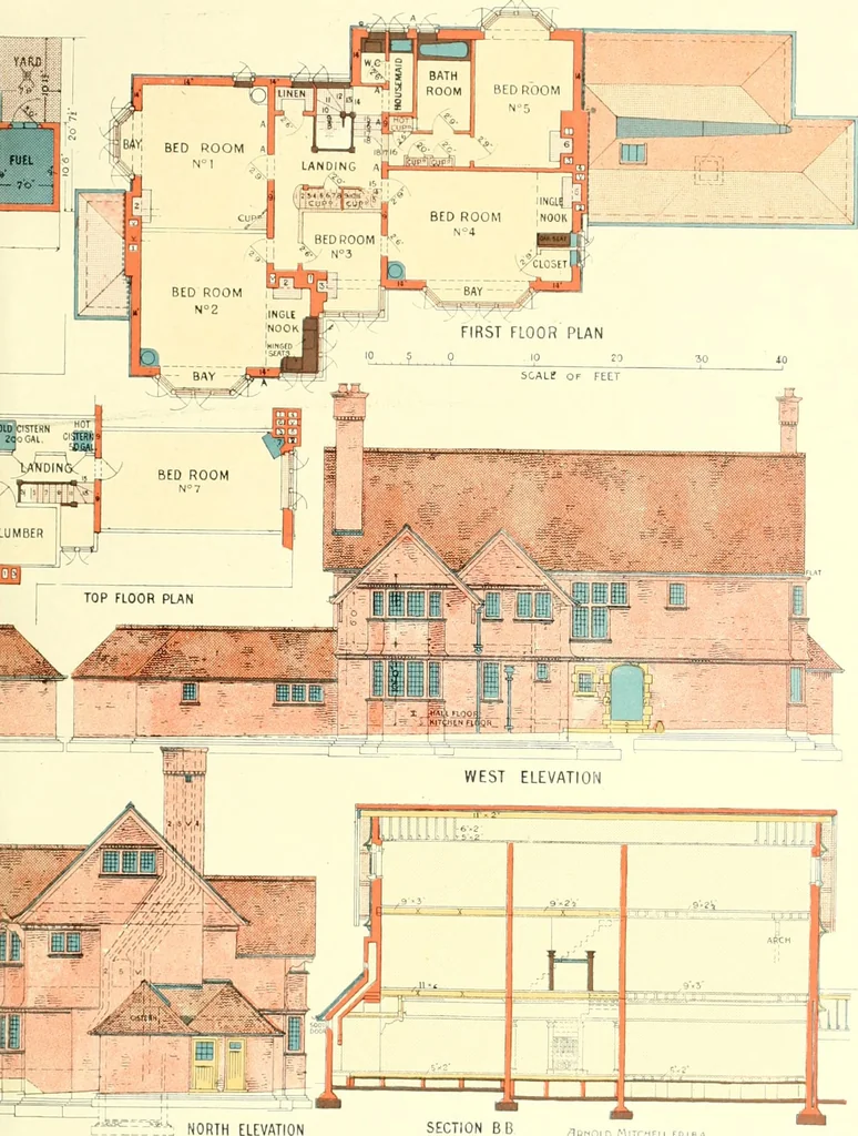 An illustration from The modern home : a book of British domestic architectvre for moderate incomes; a companion volvme to "The British home of to-day", 1906, leaf 78