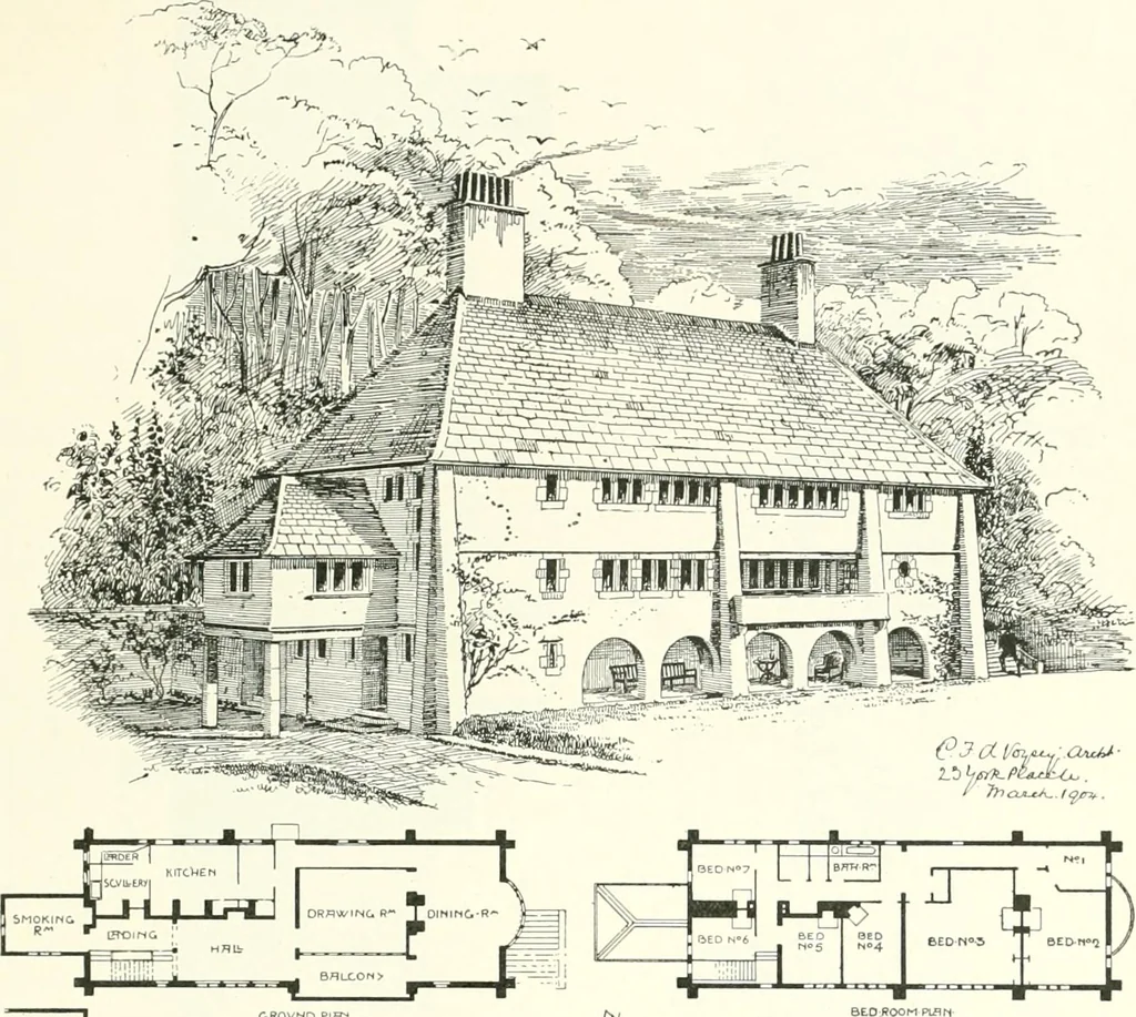 An illustration from The modern home : a book of British domestic architectvre for moderate incomes; a companion volvme to "The British home of to-day", 1906, leaf 86