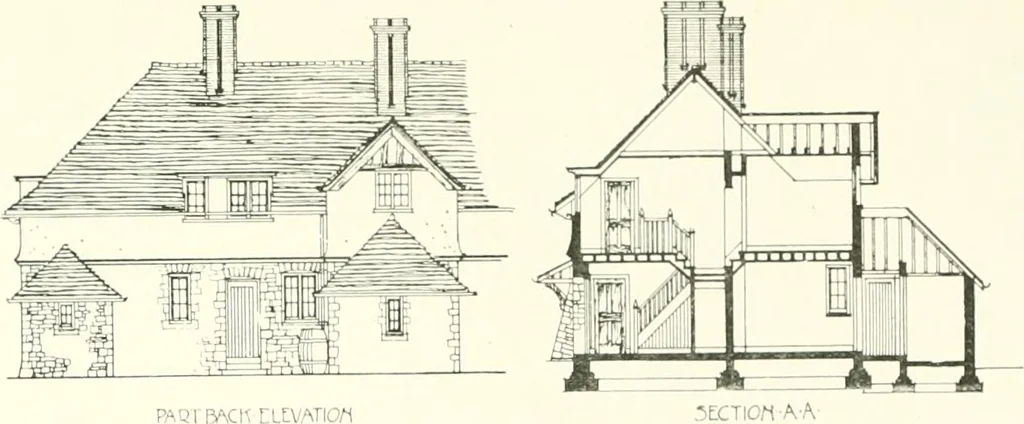 An illustration from The modern home : a book of British domestic architectvre for moderate incomes; a companion volvme to "The British home of to-day", 1906, leaf 90