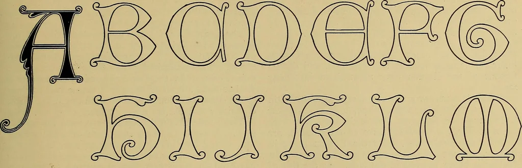 An illustration from Modern lettering, artistic and practical; a thorough and practical text-book for use in schools and colleges and for the self-instruction of architects, artists, decorators and sign writers; the construction of pen and ink designs for commercial uses; advertisements, letter heads, business cards, inscriptions, memorials, resolutions, etc., 1913, leaf 106