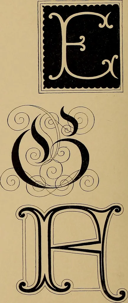 An illustration from Modern lettering, artistic and practical; a thorough and practical text-book for use in schools and colleges and for the self-instruction of architects, artists, decorators and sign writers; the construction of pen and ink designs for commercial uses; advertisements, letter heads, business cards, inscriptions, memorials, resolutions, etc., 1913, leaf 143