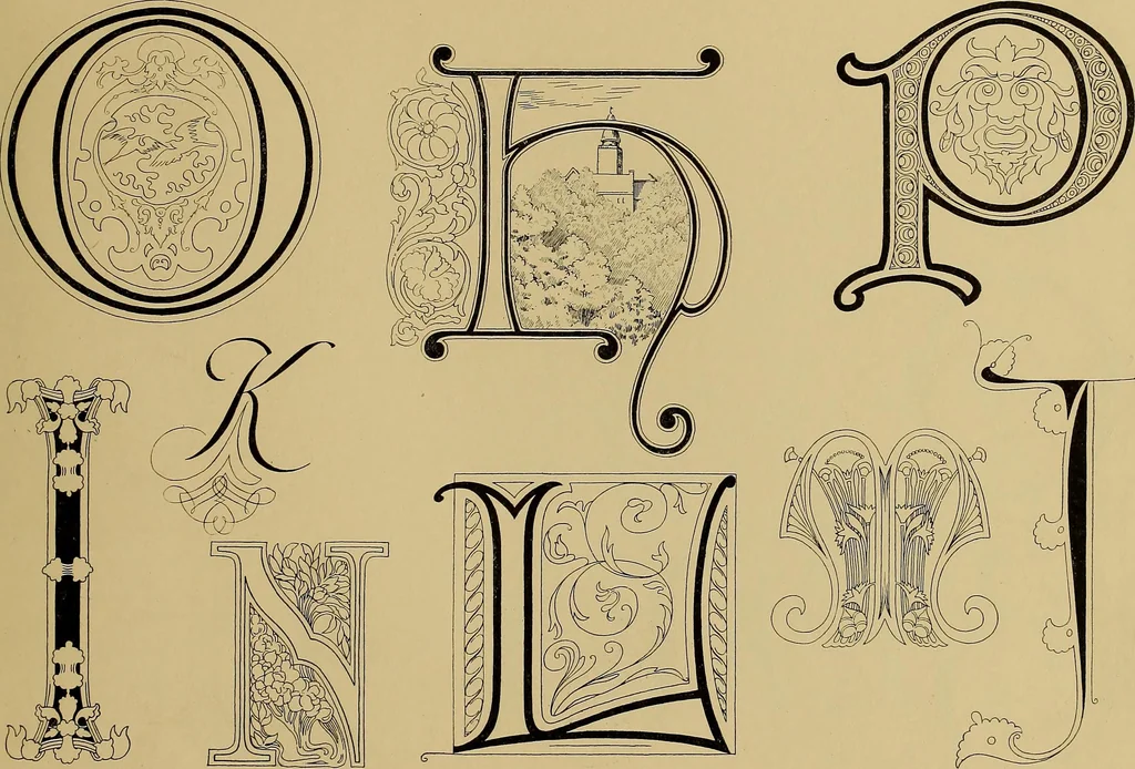An illustration from Modern lettering, artistic and practical; a thorough and practical text-book for use in schools and colleges and for the self-instruction of architects, artists, decorators and sign writers; the construction of pen and ink designs for commercial uses; advertisements, letter heads, business cards, inscriptions, memorials, resolutions, etc., 1913, leaf 144