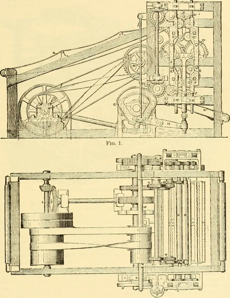An illustration from Modern mechanism, exhibiting the latest progress in machines, motors, and the transmission of power, being a supplementary volume to Appletons' cyclopaedia of applied mechanics, 1892, leaf 388
