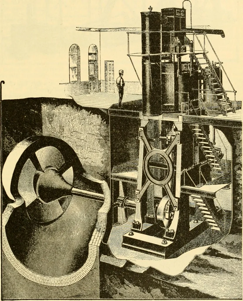 An illustration from Modern mechanism, exhibiting the latest progress in machines, motors, and the transmission of power, being a supplementary volume to Appletons' cyclopaedia of applied mechanics, 1892, leaf 716