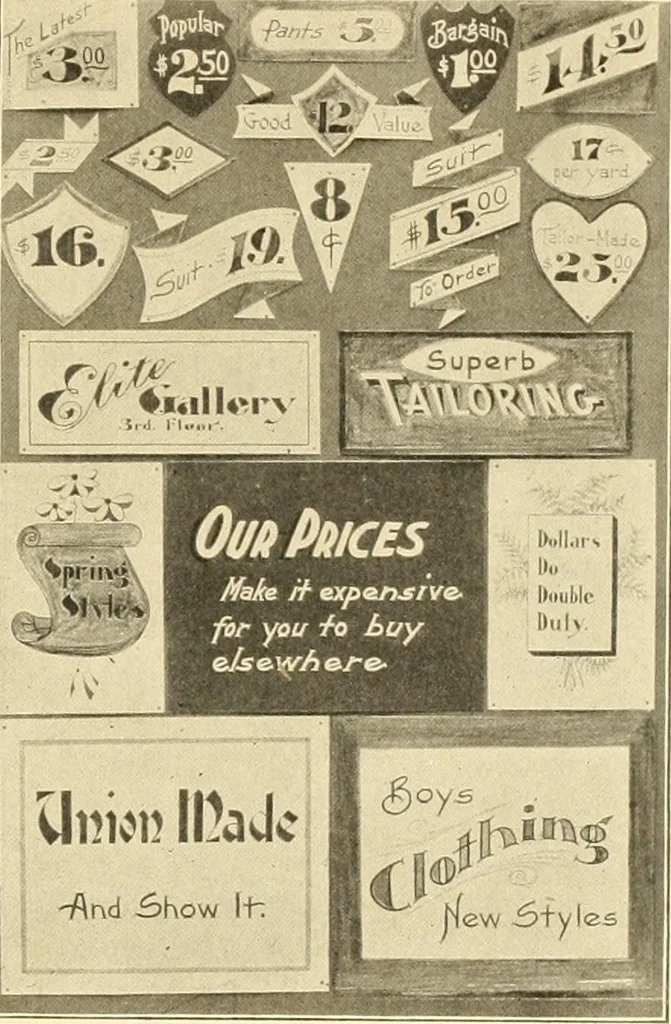 An illustration from Modern show card lettering, designs and advertising phases;, 1906, leaf 62