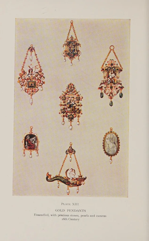 An illustration from Modes & manners ornaments: lace, fans, gloves, walking-sticks, parasols, jewelry and trinkets, 1929, leaf 240
