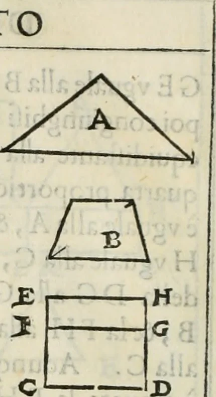 An illustration from Modo del dividere l'allvvioni da qvello di Bartolo, et de gli agrimensori diverso. Mostrato con ragioni mathematiche & con pratica, 1579, leaf 123