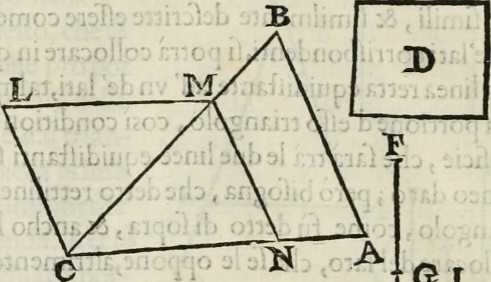 An illustration from Modo del dividere l'allvvioni da qvello di Bartolo, et de gli agrimensori diverso. Mostrato con ragioni mathematiche & con pratica, 1579, leaf 127