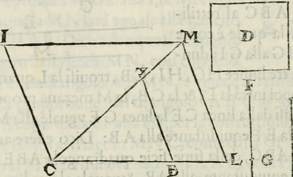 An illustration from Modo del dividere l'allvvioni da qvello di Bartolo, et de gli agrimensori diverso. Mostrato con ragioni mathematiche & con pratica, 1579, leaf 129