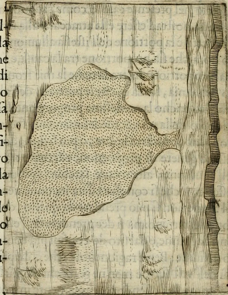 An illustration from Modo del dividere l'allvvioni da qvello di Bartolo, et de gli agrimensori diverso. Mostrato con ragioni mathematiche & con pratica, 1579, leaf 17
