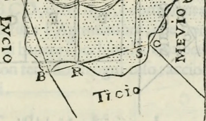 An illustration from Modo del dividere l'allvvioni da qvello di Bartolo, et de gli agrimensori diverso. Mostrato con ragioni mathematiche & con pratica, 1579, leaf 180