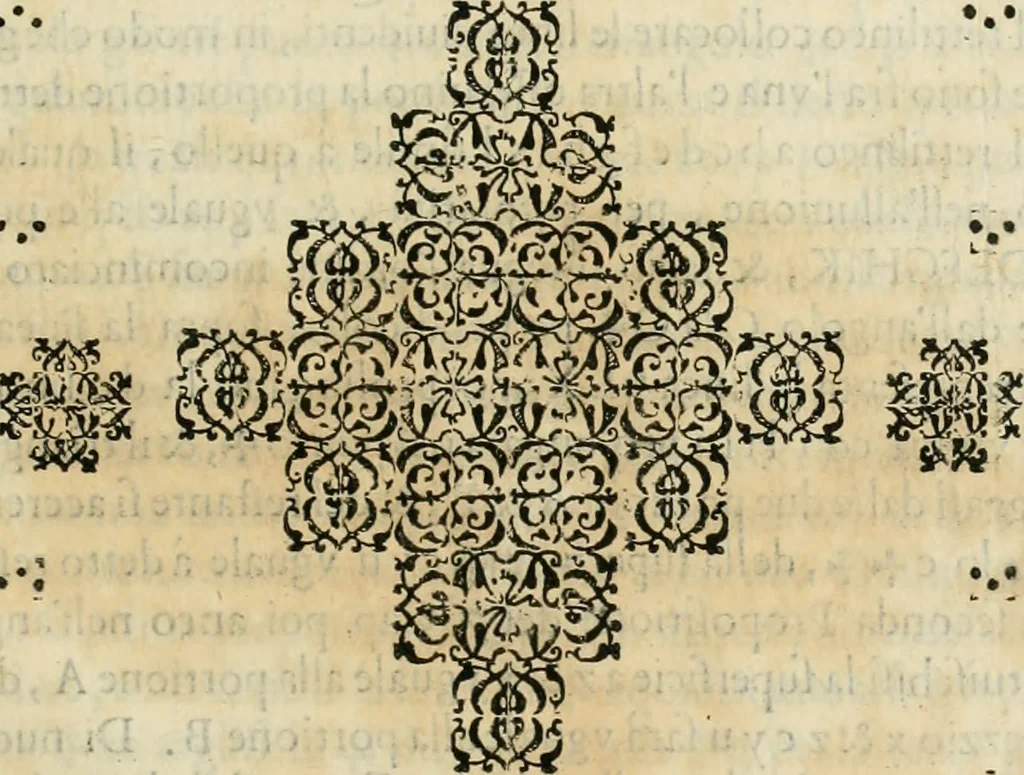An illustration from Modo del dividere l'allvvioni da qvello di Bartolo, et de gli agrimensori diverso. Mostrato con ragioni mathematiche & con pratica, 1579, leaf 200