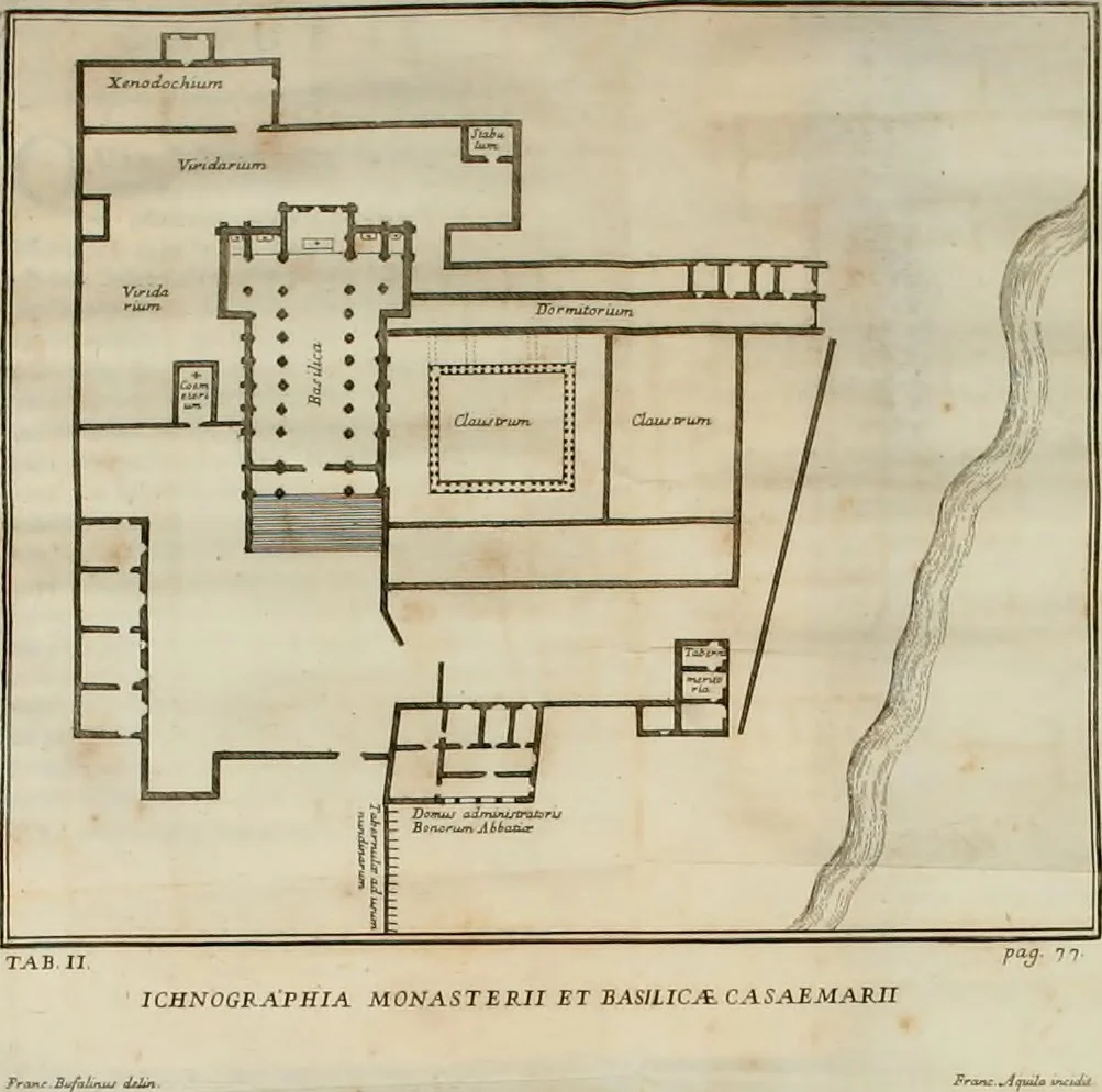 An illustration from Monasterii Sanctae Mariae et Sanctorum Johannis et Pauli de Casaemario brevis historia, 1707, leaf 106